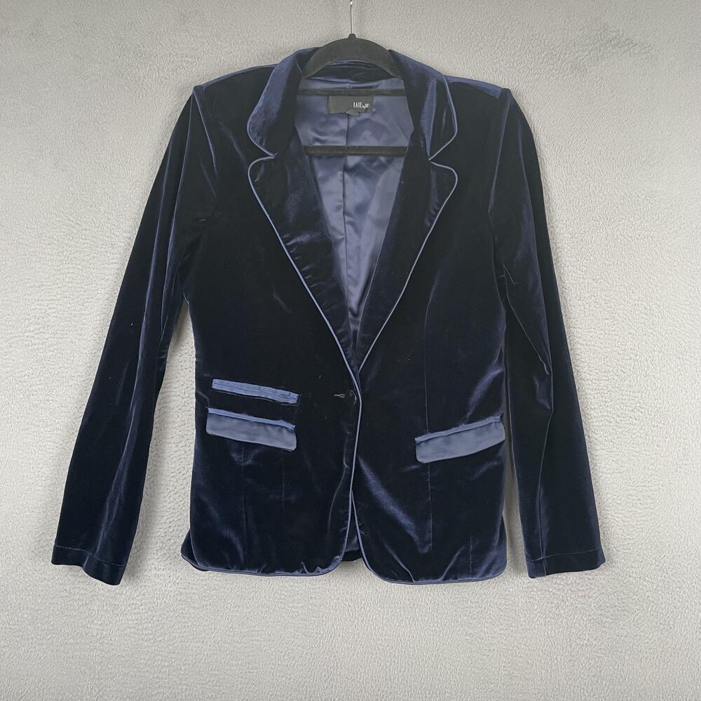 FATE By LFD Blazer Womens Small Navy Blue Velvet Lined Jacket Pockets Dressy